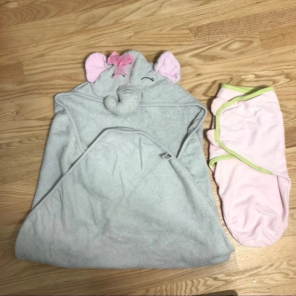 Baby Girl Bundle Towel Swaddle Elephant Pink